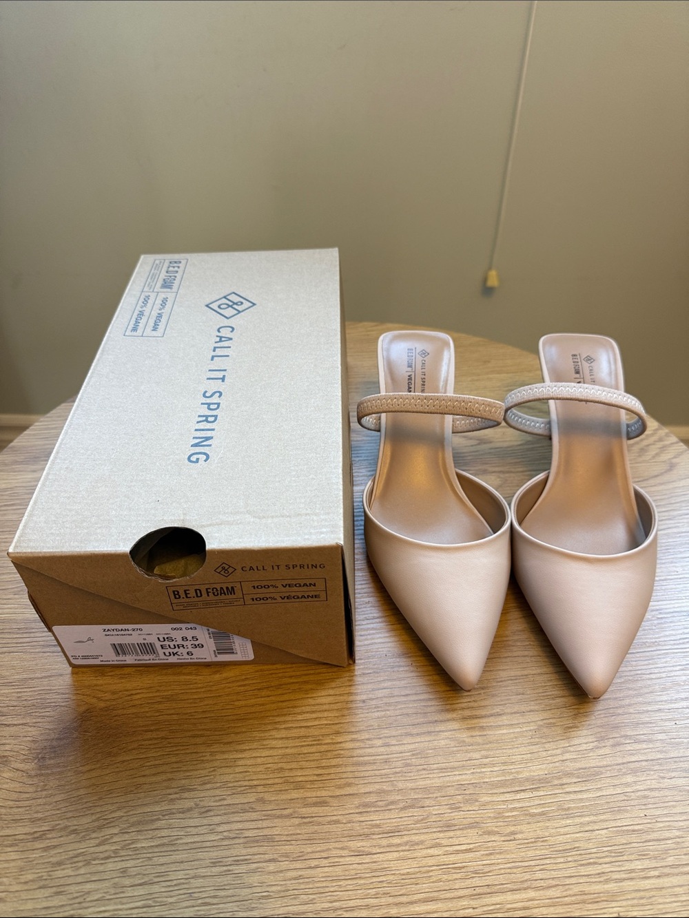 Blush Pointed-Toe Mule with Slim Strap NEW and Never Worn